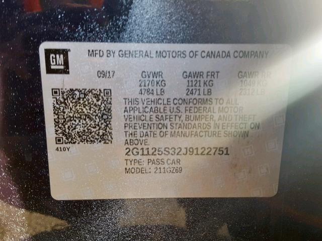 2G1125S32J9122751 - 2018 CHEVROLET IMPALA PRE ლურჯი ფოტო 10