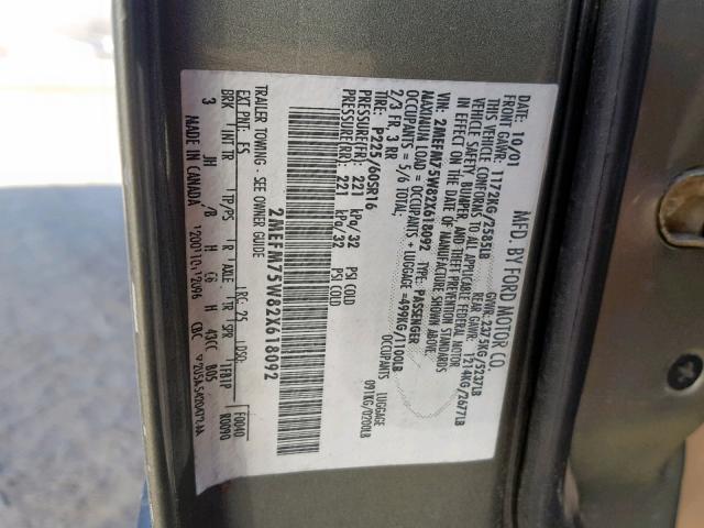 2MEFM75W82X618092 - 2002 MERCURY GRAND MARQ 银色 照片 10