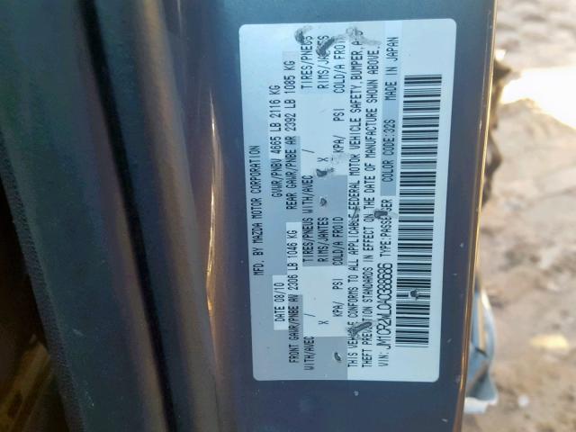 JM1CR2WL0A0388686 - 2010 MAZDA 5 GRAY photo 10