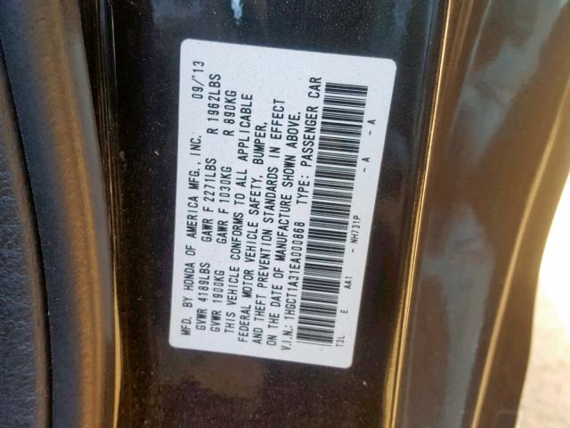 1HGCT1A31EA000868 - 2014 HONDA ACCORD LX- BLACK photo 10