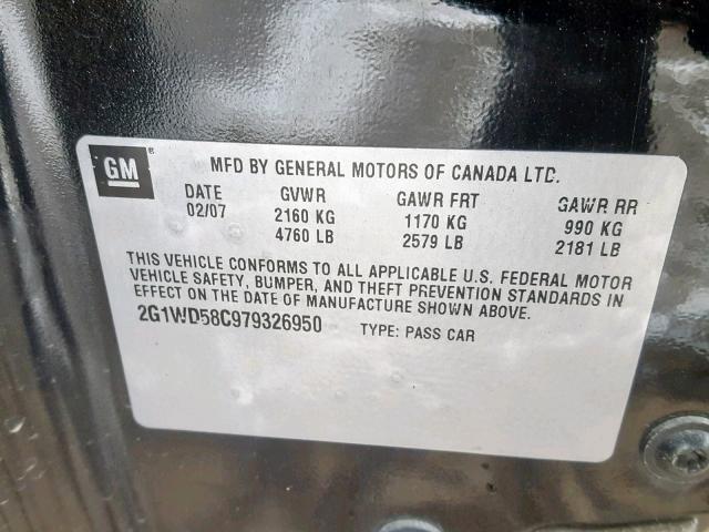 2G1WD58C979326950 - 2007 CHEVROLET IMPALA SUP Қара фото 10