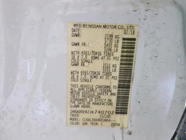 1N6AD0ER2JN740702 - 2018 NISSAN FRONTIER S WHITE photo 10