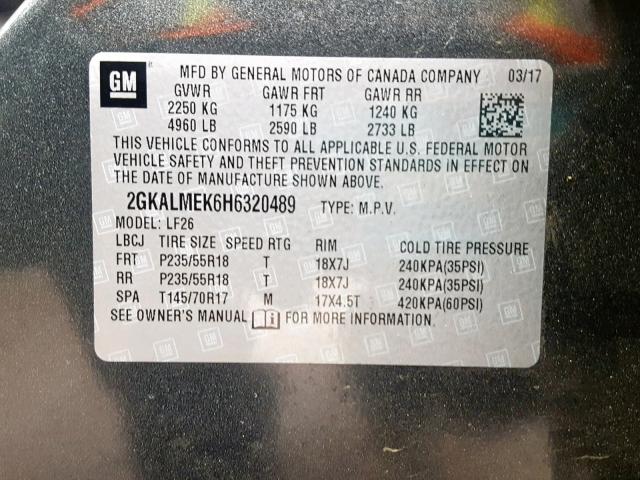 2GKALMEK6H6320489 - 2017 GMC TERRAIN SL 灰色 照片 10