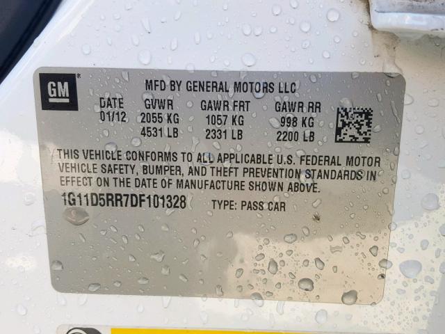 1G11D5RR7DF101328 - 2013 CHEVROLET MALIBU 1LT თეთრი ფოტო 10