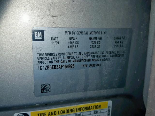 1G1ZB5EB3AF164925 - 2010 CHEVROLET MALIBU LS GOLD photo 10