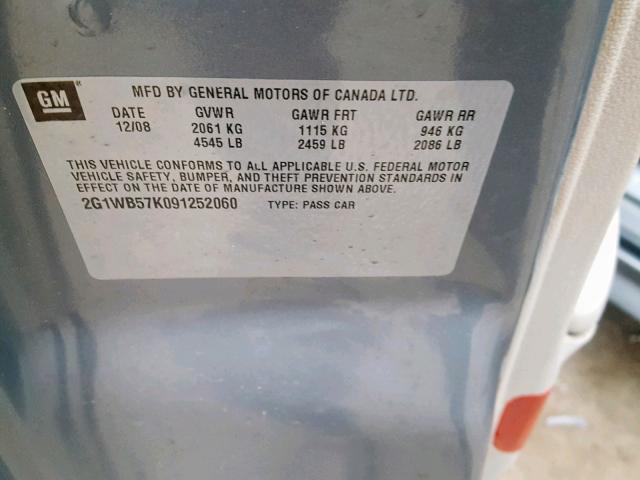 2G1WB57K091252060 - 2009 CHEVROLET IMPALA LS 灰色 照片 10