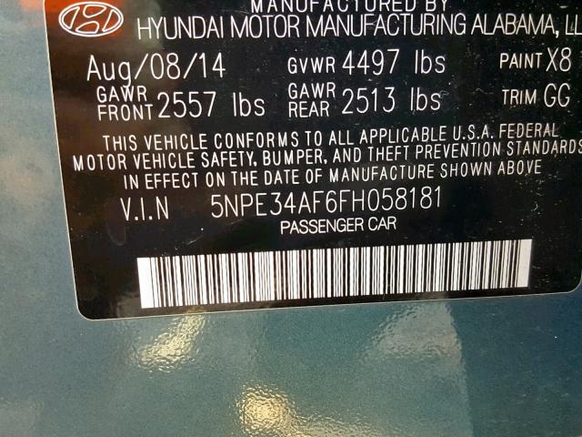 5NPE34AF6FH058181 - 2015 HYUNDAI SONATA SPO BLUE photo 10