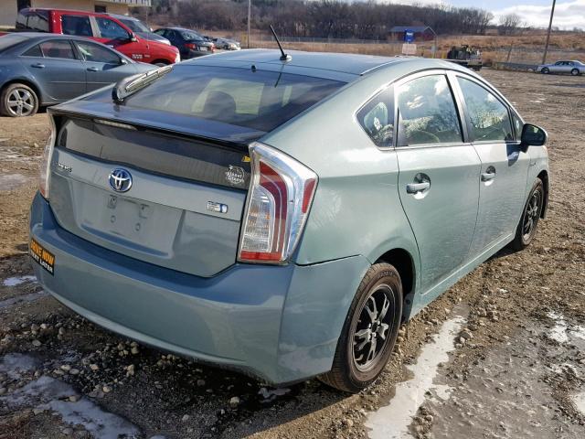 JTDKN3DU1C1493369 - 2012 TOYOTA PRIUS TURQUOISE photo 4