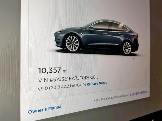 5YJ3E1EA7JF012008 - 2018 TESLA MODEL 3 CHARCOAL photo 8