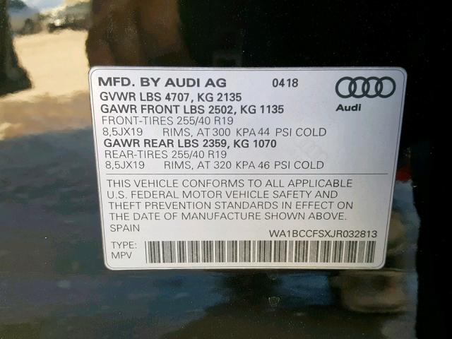 WA1BCCFSXJR032813 - 2018 AUDI Q3 PREMIUM BLACK photo 10