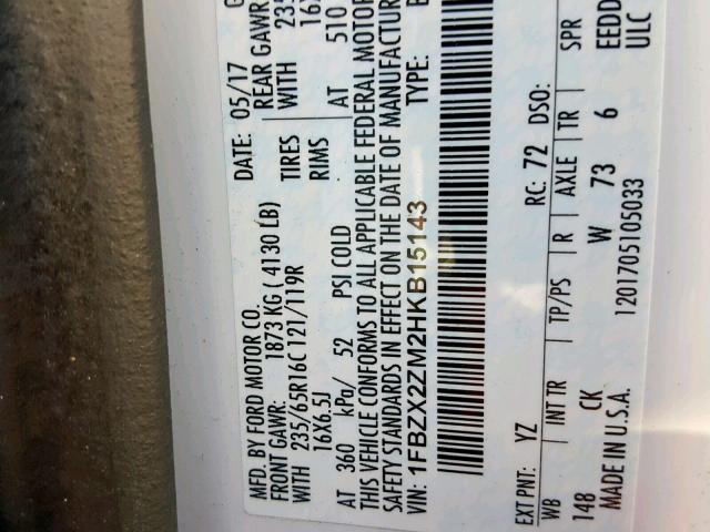 1FBZX2ZM2HKB15143 - 2017 FORD TRANSIT T- WHITE photo 10