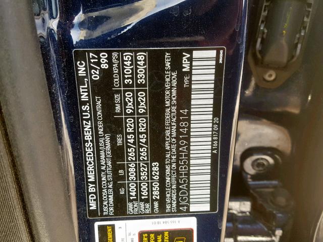 4JGDA5HB5HA914814 - 2017 MERCEDES-BENZ GLE 350 4M Mavi foto 10