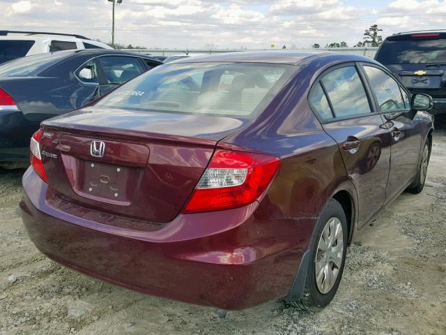 19XFB2F57CE090651 - 2012 HONDA CIVIC LX BURGUNDY photo 4