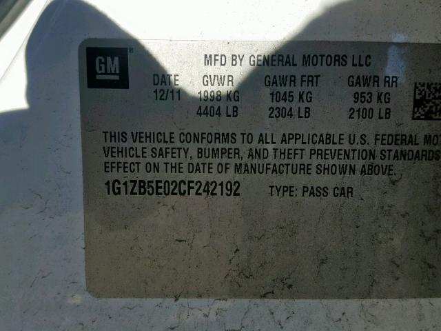 1G1ZB5E02CF242192 - 2012 CHEVROLET MALIBU LS WHITE photo 10