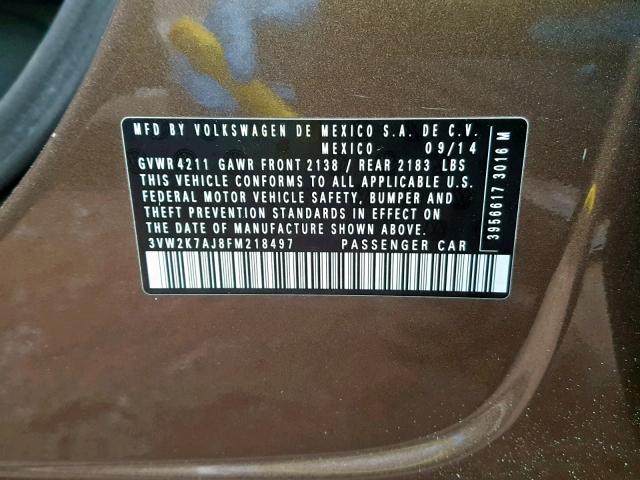 3VW2K7AJ8FM218497 - 2015 VOLKSWAGEN JETTA BASE RED photo 10