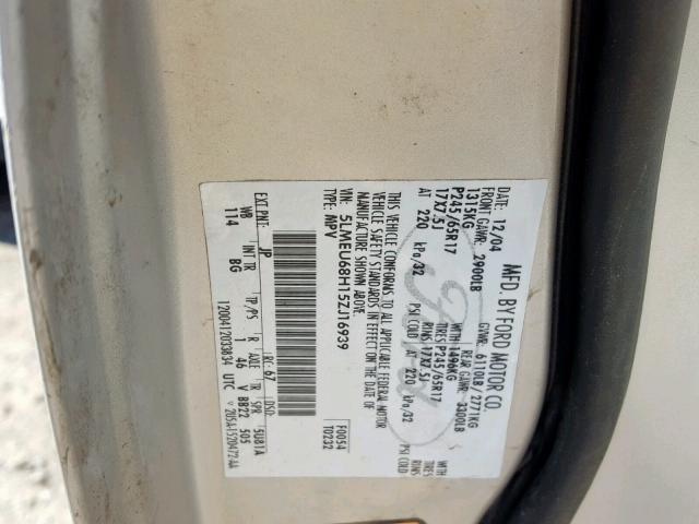 5LMEU68H15ZJ16939 - 2005 LINCOLN AVIATOR 银色 照片 10