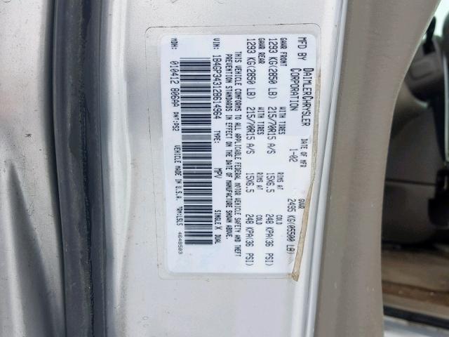 1B4GP34312B614964 - 2002 DODGE GRAND CARA SILVER photo 10