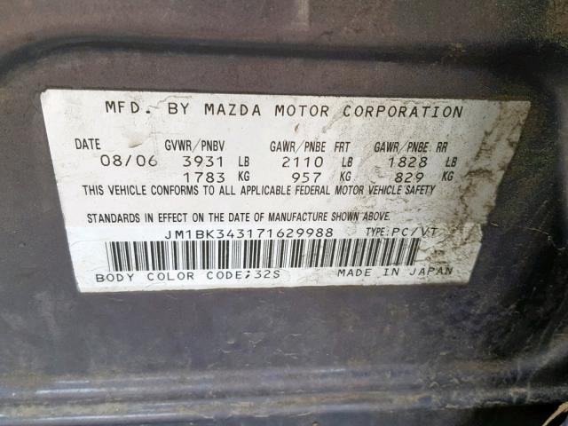 JM1BK343171629988 - 2007 MAZDA 3 HATCHBAC GRAY photo 10