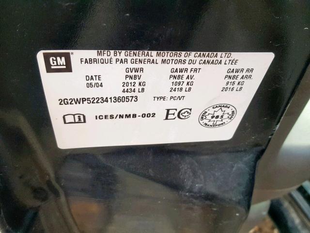 2G2WP522341360573 - 2004 PONTIAC GRAND PRIX GREEN photo 10