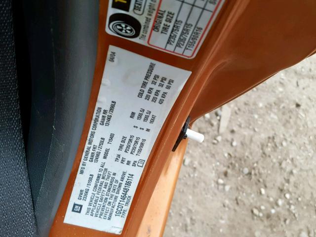 1GCDT146448186114 - 2004 CHEVROLET COLORADO ORANGE photo 10