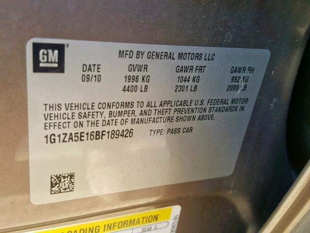 1G1ZA5E16BF189426 - 2011 CHEVROLET MALIBU LS 棕色 照片 10