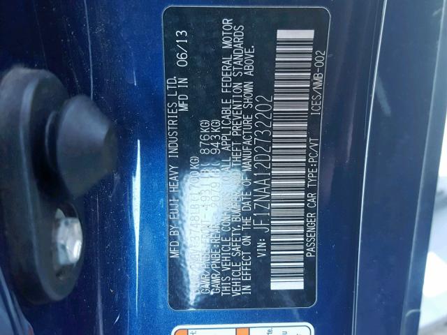 JF1ZNAA12D2732202 - 2013 TOYOTA SCION FR-S BLUE photo 10