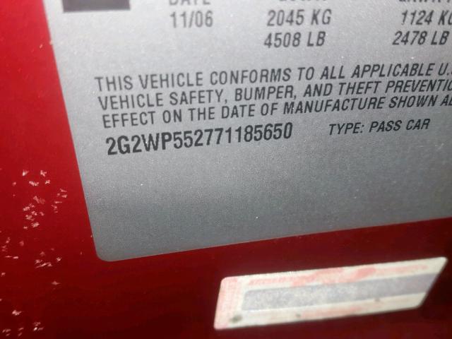 2G2WP552771185650 - 2007 PONTIAC GRAND PRIX MAROON photo 10