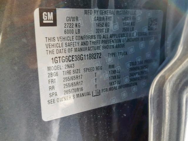 1GTG6CE38G1188272 - 2016 GMC CANYON SLE GRAY photo 10