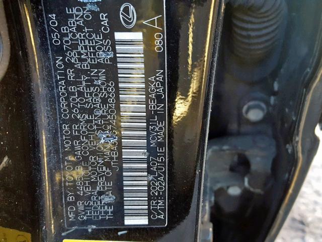 JTHBA30G745048686 - 2004 LEXUS ES 330 BLACK photo 10