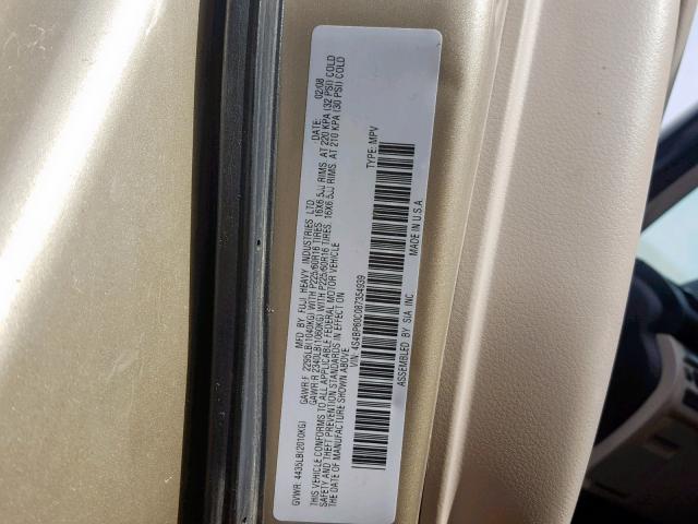 4S4BP60C087354939 - 2008 SUBARU OUTBACK GOLD photo 10