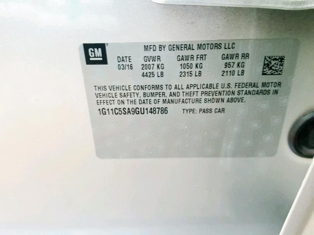 1G11C5SA9GU148786 - 2016 CHEVROLET MALIBU LIM 银色 照片 10