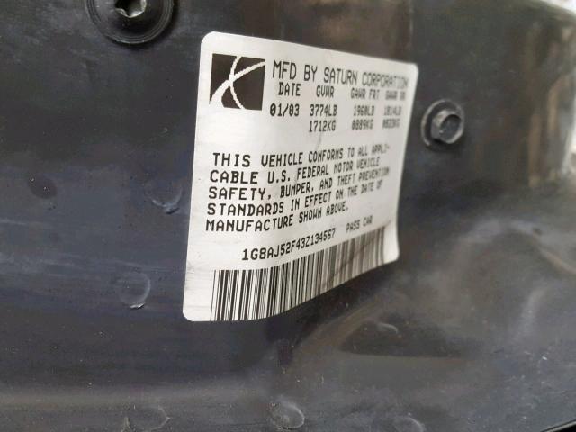 1G8AJ52F43Z134567 - 2003 SATURN ION LEVEL BLACK photo 10