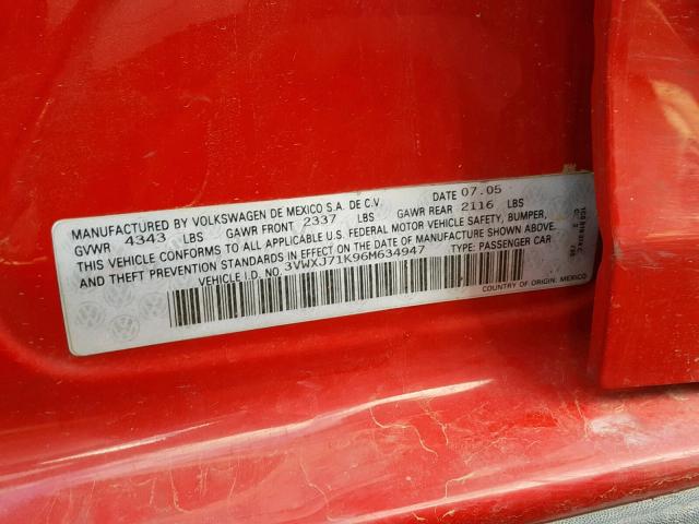 3VWXJ71K96M634947 - 2006 VOLKSWAGEN JETTA GLI RED photo 10