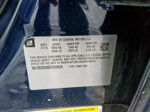 1G1ZC5E09CF269824 - 2012 CHEVROLET MALIBU 1LT BLUE photo 10