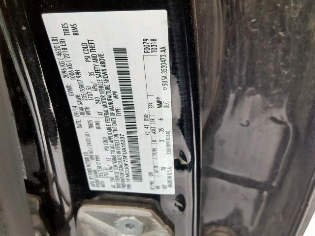 1FMCU0F75FUA15337 - 2015 FORD ESCAPE S BLACK photo 10