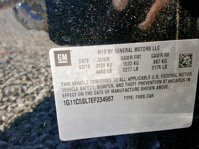 1G11C5SL7EF234987 - 2014 CHEVROLET MALIBU 1LT 黑色 照片 10