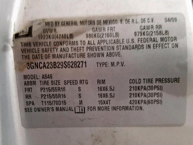 3GNCA23B29S628271 - 2009 CHEVROLET HHR LT GRAY photo 10