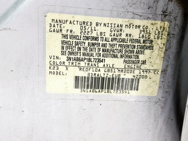 3N1AB6AP1BL723541 - 2011 NISSAN SENTRA 2.0 银色 照片 10