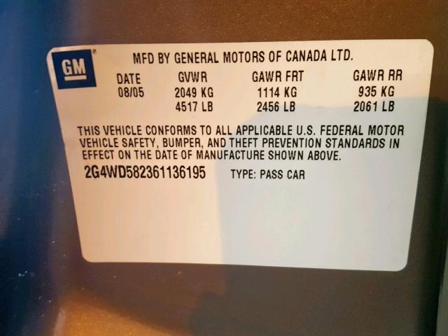 2G4WD582361136195 - 2006 BUICK LACROSSE C SILVER photo 10