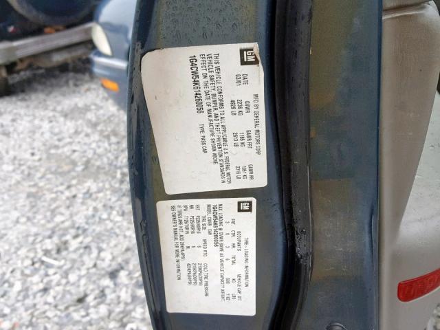 1G4CW54K614260056 - 2001 BUICK PARK AVENU BLUE photo 10