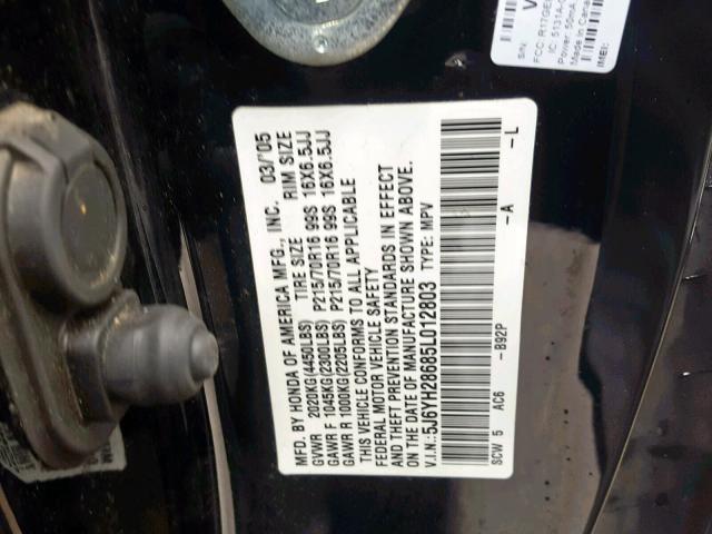 5J6YH28685L012803 - 2005 HONDA ELEMENT EX BLACK photo 10