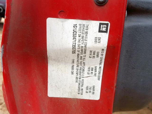 1G1JC524717350705 - 2001 CHEVROLET CAVALIER B RED photo 10