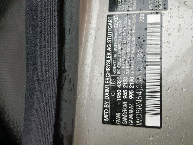 WDBRN64J03A505984 - 2003 MERCEDES-BENZ C 320 SPOR GRAY photo 10