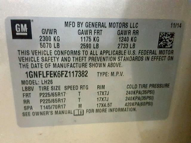 1GNFLFEK6FZ117382 - 2015 CHEVROLET EQUINOX LT TAN photo 10