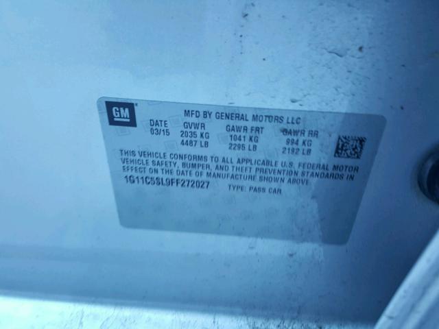 1G11C5SL9FF272027 - 2015 CHEVROLET MALIBU 1LT ვერცხლისფერი ფოტო 10