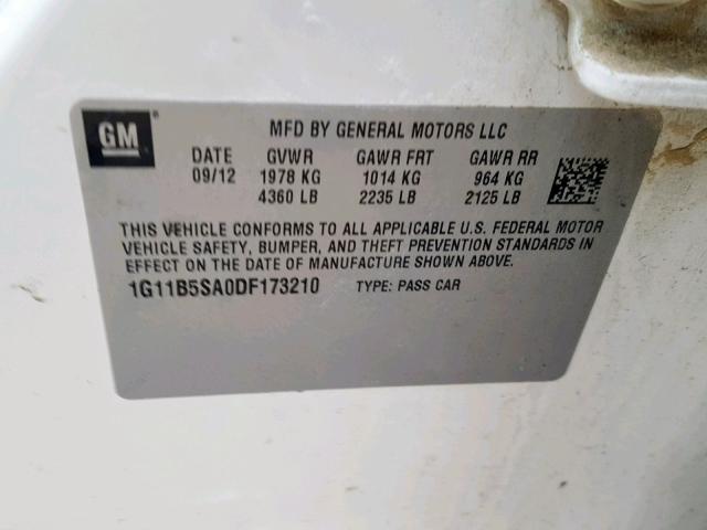 1G11B5SA0DF173210 - 2013 CHEVROLET MALIBU LS WHITE photo 10