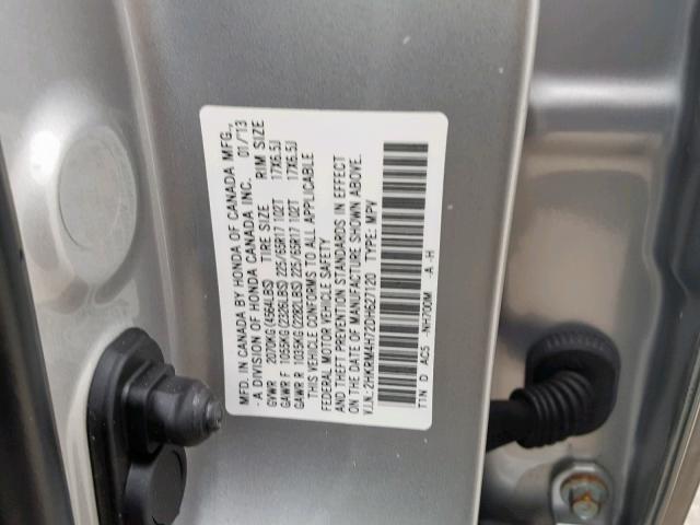 2HKRM4H72DH627120 - 2013 HONDA CR-V EXL SILVER photo 10