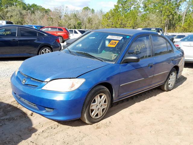 2HGES16355H506709 - 2005 HONDA CIVIC DX V BLUE photo 2