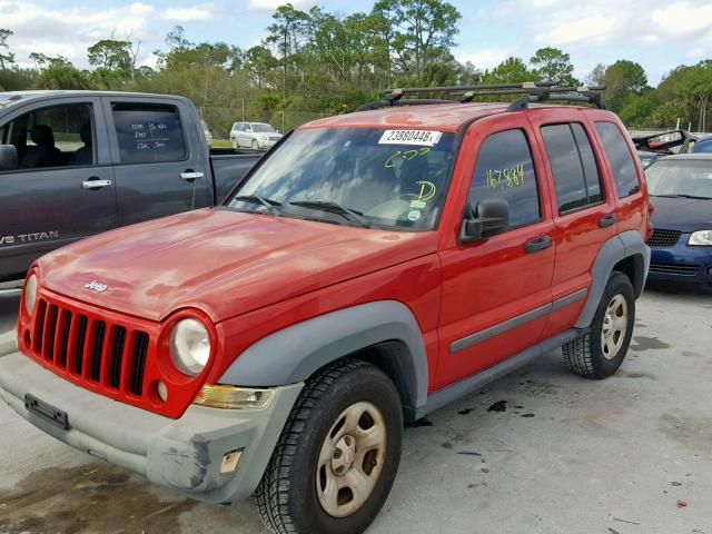 1J4GK48K15W537285 - 2005 JEEP LIBERTY SP RED photo 2