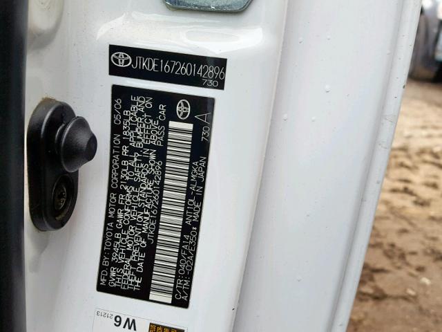 JTKDE167260142896 - 2006 TOYOTA SCION TC თეთრი ფოტო 10